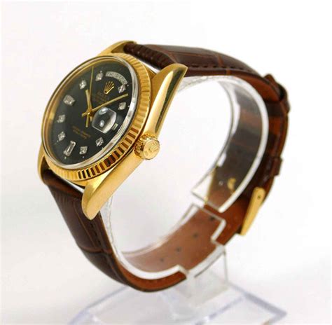 rolex day date black dial leather strap|rolex day date 36 price.